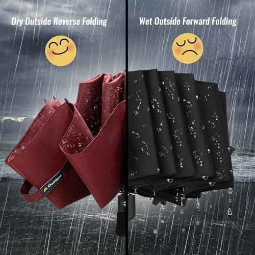 Chakipee Travel Windproof Strong Compact Umbrella - 10 Ribs Red Portable Umbrella for Men and Women - Inverted Folding Automatic Umbrellas for Wind and Rain, 210T Fabric 105cm Span — view 4