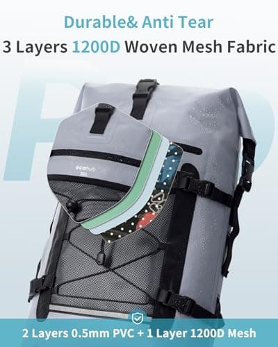 ECOHUB Waterproof Dry Bag Backpack, Roll Top Closure Heavy Duty Waterproof Backpack, Dry Bag Rucksack with IPX8 Water proof Phone Case for Hiking, Kayaking, Boating, Camping, Fishing, 30L-Grey — view 6