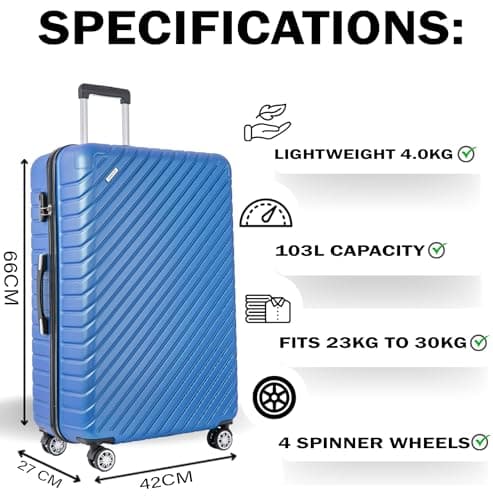 FLYMAX 24" Medium Suitcase 4 Wheel Lightweight Luggage Hard Shell ABS Travel Case Hold Check in Fits 15kg - 20kg Medium Size + 3 Digit Lock + Telescopic Handle 67 Litre Capacity — view 2