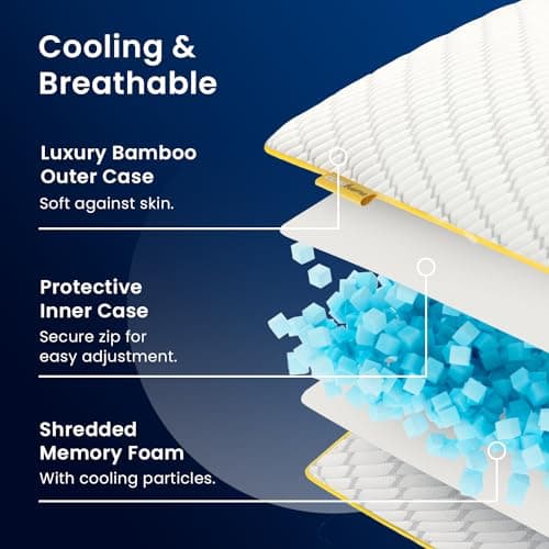 Cosi Home® Luxury Memory Foam Pillows 2 Pack with Bamboo Pillow Cover, Cooling Gel Filling & Adjustable Height - Breathable & Machine Washable for Side, Back & Front Sleepers (Size: 71 x 45cm) — view 4