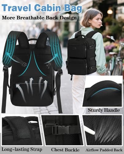 LYNXCHER Ryanair Cabin Bags 40x30x20 Underseat 24L Laptop Carry On Backpack for Travel Work Fits easyJet Eurowings Wizz Air Black — view 5