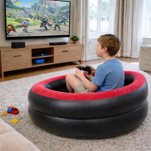 Unibos | Red Inflatable Gaming Chair Air Sofa Single Seat Blow Up Couch Indoor Outdoor Portable Lounge For Camping Living Room Festival Garden Quick Inflate 80x80x47cm — view 6