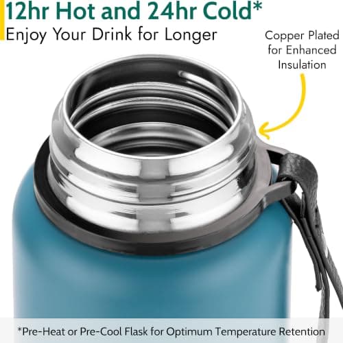 Trail Vacuum Flask with Strap, Camping & Travel, 1000ml, Teal — view 4