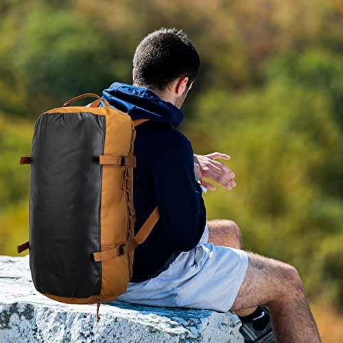 Lyweem Duffle Bag for Men, 60L Travel & Gym Duffel Bag Large Size for Women Waterproof Sports Holdall Bags Weekend Overnight with Shoes Compartment, Brown — view 6