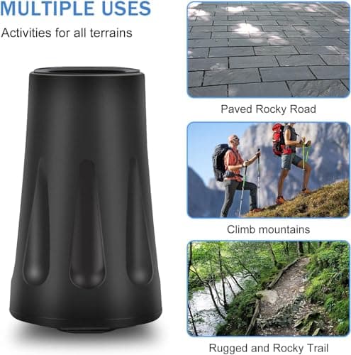 Walking Stick Caps & Trekking Pole Tips - Anti-Slip Rubber Tips, Universal 11mm Replacement Caps for Hiking Poles, Walking Canes & Nordic Poles (Black, 12PCS) — view 6