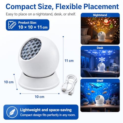 Ten Treasure 360° Dynamic Rotating LED Ocean Wave Night Projector Light USB Powered Ocean Projector Light with Ambient Lighting, Adjustable Multi-Angle Base, for Bedroom,Theater (Ocean) — view 6