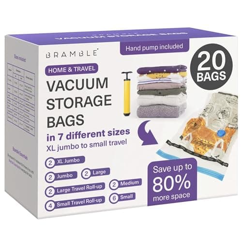 Bramble 20 Pack Vacuum Storage Bags for Clothes & Travel, 7 Sizes