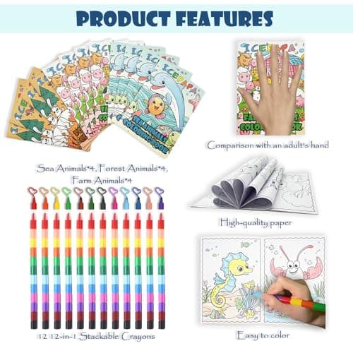 ICEPAPA, 12 colouring books for children and 12 crayons (12 colors in 1), mini colouring books for party bags, perfect for travel activity packs for kids and party bag fillers for kids unisex — view 2
