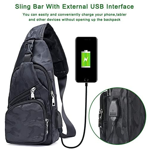flintronic Sling Bag, Chest Bag with USB Charging Port, Men Women Lightweight Crossbody For Hiking,Cycling, Traveling (Include 1*USB Cable) — view 4