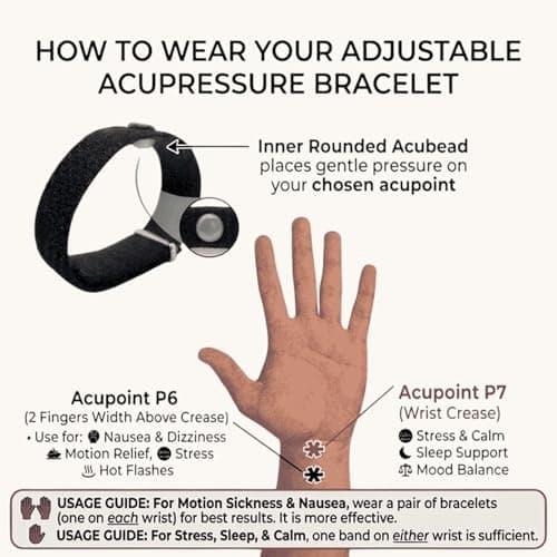 Anti-Nausea Bracelets for Motion Sickness, Stress Relief, and Wellness Support – Adjustable, Stylish, Handcrafted Design, XL 10, Nylon — view 5