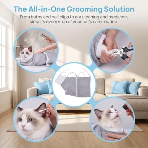 1Pack Cat Bathing Bag, Cat Shower Bag, Adjustable Cat Grooming Bags — view 5