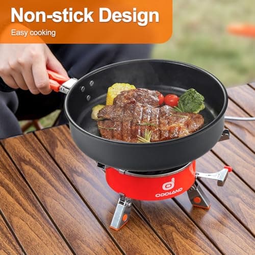 Odoland Camping Cookware Mess Kit, Portable Outdoor Cooking Pot Frypan with Kettle, Mesh Bag for Backpacking, Picnic 1.9L — view 4