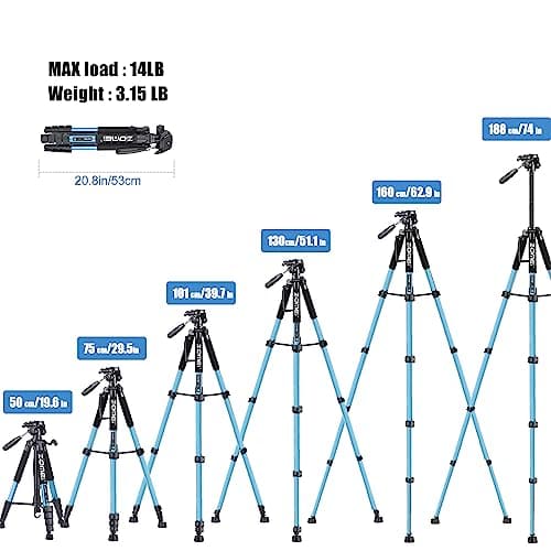 ZOMEI 188cm/74" Aluminum Extra-high Lightweight Travel Camera Tripod Blue — view 2