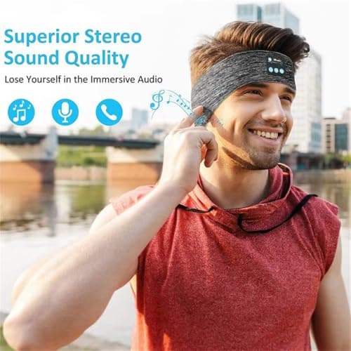 WESEN Sleep Headphones, Soft Headband for Sleeping and Sport, Wireless Headband with Stereo Speakers, Bluetooth Music Headphones with Microphone for Dad/Mom/Her/Him/Travel/Running (Grey) — view 6