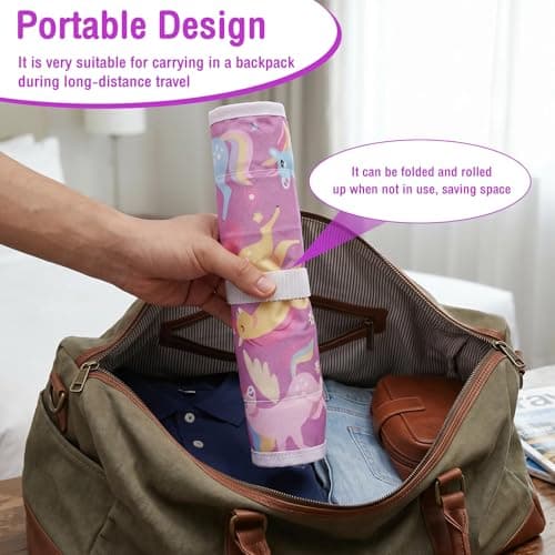 Anihet Kids Tray Table Cover, Foldable Airplane Travel Tray Cover with Clear Pocket, Universal Airplane Must Haves Travel Essential for Plane, Train, High Chair(Unicorns) — view 5