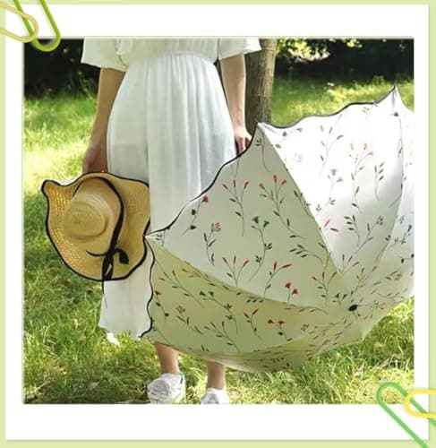 hardinox Women's Folding Floral Sun Umbrella Portable UV Protection Ladies Sun Parasol Windproof Strong Compact Umbrella Summer UPF 50+ Lightweight Travel Garden Sun Rain Umbrellas (White) — view 6
