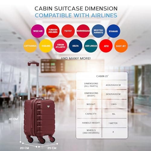 Flight Knight 40x20x25 Ryanair Underseat Cabin Bag, Lightweight Suitcase, Small Durable 4-Wheel Cabin Case, Maximum Carry-On Size, ABS Hard Shell, 10kg Hand Luggage Bag- 40 x 20 x 25 — view 3
