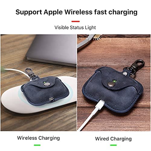 Hiram Genuine Crazy Horse Leather Earphone Case Compatible with AirPods Pro, Durable and soft leather headphone earbuds travel case with Key Chain — view 4
