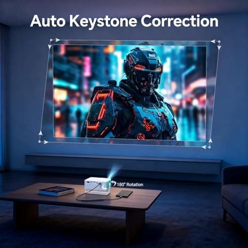 WOLFANG Mini Projector, Home Cinema Projector for Bedroom, Portable 1080P Full HD Supported with Auto Keystone Correction, 50% Zoom & 180° Rotation, Compatible with iOS/Android/Switch/Laptop/TV Stick — view 4