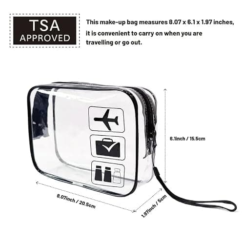 Yuexitech Clear Plastic Bags for Airport Security, TSA Approved Toiletry Bag Quart Size, Clear Travel Bag for Liquids & Cosmetics, Carry-On Flight Essentials Black — view 2