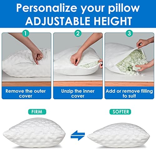 Cooling Side Sleeper Pillow 2 Pack for Neck and Shoulder Pain Relief, Adjustable Shredded Memory Foam Neck Pillows Sleeping, Cervical Support Bed Pillows, Queen Size 2 Pack Bed Pillows for Sleeping — view 5