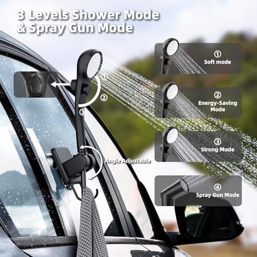 Mytrix Upgraded Portable Camping Shower Full Set, 6000mAh Rechargeable Power Suction Pump with Smart Display, Multi-Modes Spray Head & 5 Gal Water Foldable Bucket for Outdoor Travel Hiking — view 5