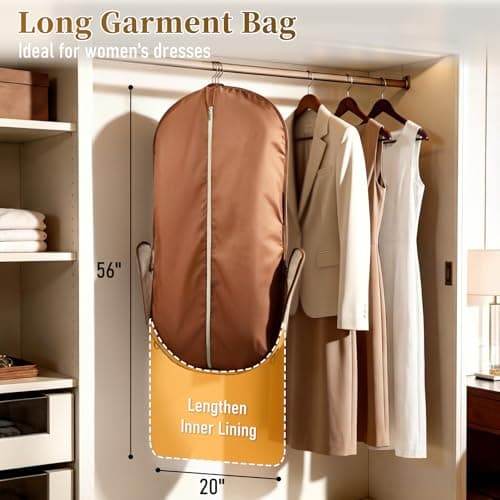 MISSLO Carry on Garment Bags for Travel for Women 56" Foldable Dress Bag with Large Pockets Bag Suit Luggage Garment Bag with Shoulder Strap for Business, Wedding, Hanging Clothes, Beige — view 3