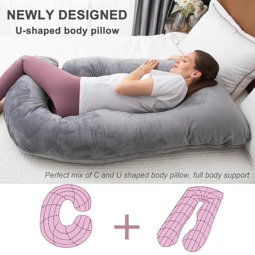 TaiBest U Shaped Full Body Pregnancy Pillow with Removable Cover for Maternity Women,Pregnancy Pillows for Sleeping,Support for Back, Legs, Belly,55 Inch Pregnancy Pillow for Women — view 4