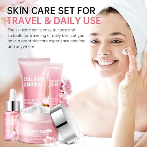 JAPAN SAKURA Skin Care Set, Cherry Blossom Skincare Set for Teen Girls & Women, Moisturizing & Repairing Skin, 4 Pcs Collagen Skin Care Kits for Travel with Facial Cleanser, Serum, Cream & Eye Cream — view 4