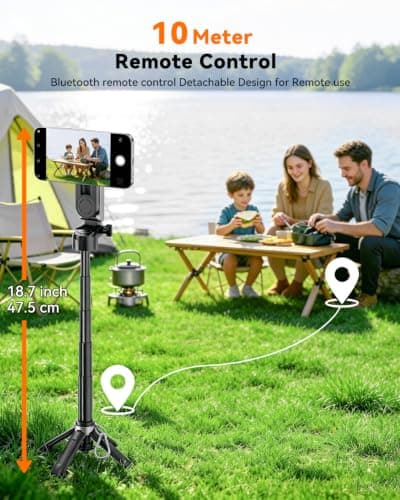 CloudValley Mini Selfie Stick Tripod with 2 Fill Lights, 4 in 1 Pocket Phone Tripod with 360° Rotation, Detachable Bluetooth Remote Control, Foldable Handle Grip, Compatible with iPhone/Android — view 5