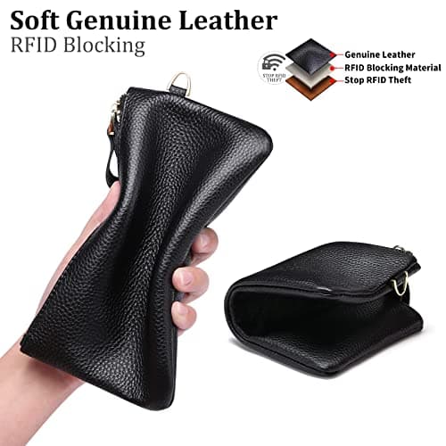 SENDEFN Women's RFID Blocking Genuine Leather Wristlet with Strap and Zip Coins Pocket — view 5