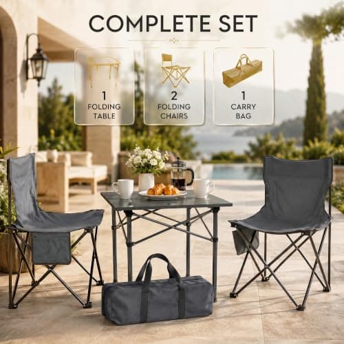 HomlyPro Folding Camping Table and Chairs, Set of 2 - Lightweight and Durable, Garden Table and Chairs with Carry Bag for Indoor & Outdoor Use, Ideal for Picnic & Garden (Grey) — view 6