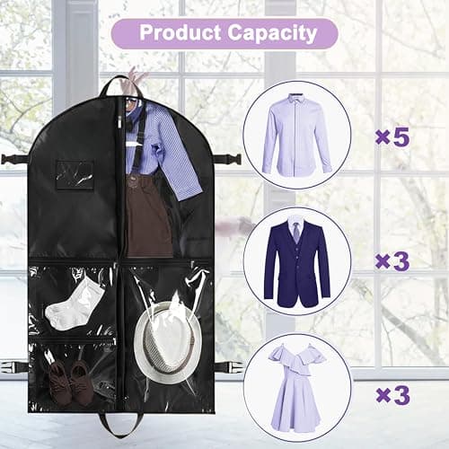 Punklong 2 Pack 40" Kids Suit Bag Dance Costumes Bags with 3 Zipper Pockets,ID Slot and Clear Foldable Suit Cover for Kids Women Hanging Clothes for Travel Competitions,110×60cm (Purple) — view 5
