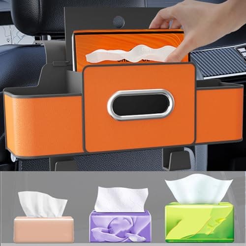 Car Back Seat Organizer, Headrest Storage Box with Cup Holder and Tissue Box, Multifunctional Organizer with 2 Hooks for Car Travel Accessories (Orange) — view 4