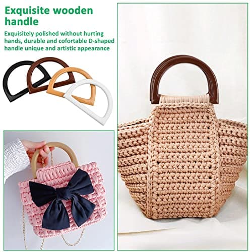 Bag Handles for Bag Making, 8 PCS D Shape Handbag Purse Handle, Handle Replacement Accessories for DIY Handmade Beach Bag Handbags Straw Bag Market Bags Purse Handles(4 Colors) — view 4