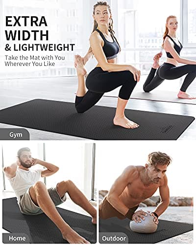 CAMBIVO Extra Wide Yoga Mat for Hardwood Floors & Home HIIT - 81cm Large TPE Exercise Mat with High-Density Cushioning for Sensitive Joints - Non-Slip Fitness Mat for Pilates (Carry Strap Included) — view 6