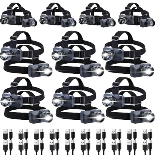 KunHe 20PACK 333LM Aluminum Alloy Headlamp 1800mAh Rechargeable 150M Long Beam IP65 Waterproof 3 Modes High Low Strobe for Outdoor Camping Construction Work Emergency