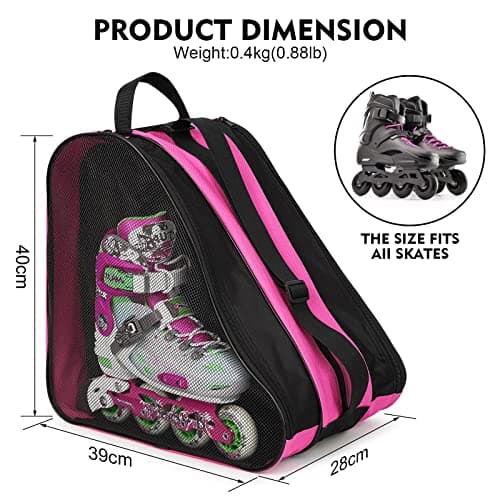 Kefiyis Roller Skate Bag - Unisex Ice Skate Bag with Adjustable Shoulder Strap - Breathable Oxford Cloth Skating Shoes Storage Bags Roller Skating Accessories Pink — view 2