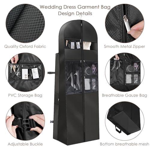 KEEGH Wedding Dress Garment Bag, 72 Inch Long Dress Carrier Travel Bag — view 3