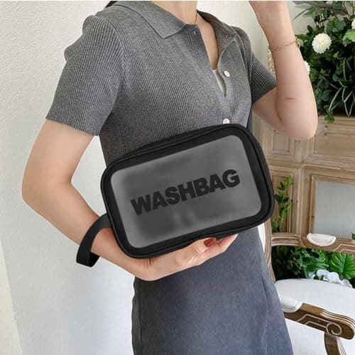 Aucuu 4PCS Clear Toiletry Bag, Wash Bag, Clear PU Makeup Bags, Waterproof Toiletry Travel Bags with Zipper Handle, Portable Airport Cosmetic B-ag for Travel Bathroom Men Women (Black) — view 5