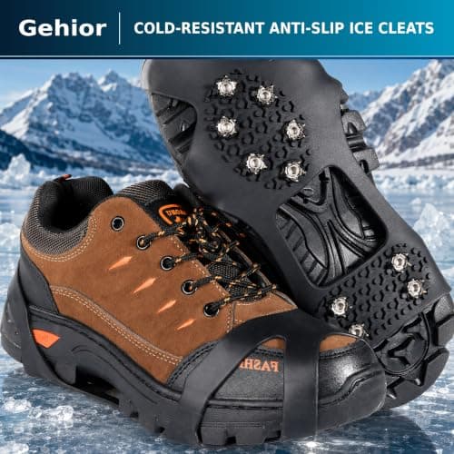 Gehior Ice Grips for Shoes and Boots, 10-Stud Anti-Slip Crampons with Stainless Steel Spikes, Flexible TPE Snow Grips for Winter Walking, Hiking, Trekking and Ice Fishing (L) — view 4