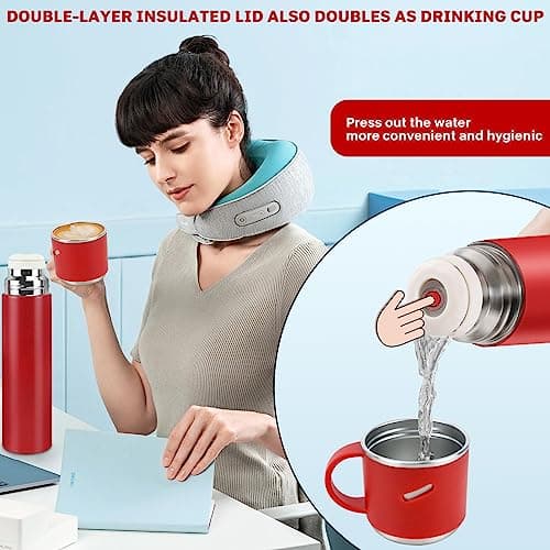 Stainless Steel Water Bottle, Leakproof Thermal Travel Mug with Lid & Handle, 550ml Double Walled Vacuum Flask, BPA Free Reusable Drink Bottle Coffee Cup Keep 12h Hot & Cold for Gym Office Outdoor,Red — view 5