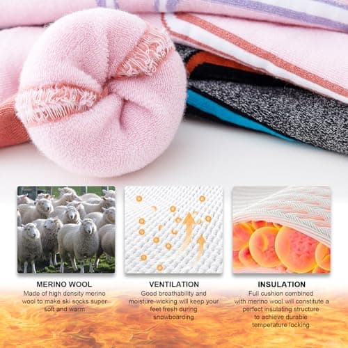Cirorld 2 Pairs of Merino Wool Ski Socks for Men, Warm Wool Thermal Socks Unisex, Thick Winter Socks for Cold Weather, Snow, Skiing, Snowboarding, Hunting, Hiking, Pink&Purple 6-8 — view 5