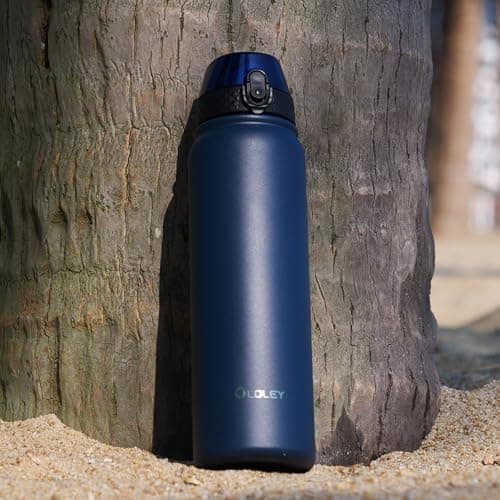 OLDLEY Stainless Steel Water Bottle with Straw 1L Vaccum Insulated Large Drink Flask Metal Water Bottles 1 Litre Leakproof Keep Drinks Hot Cold for Sports Bike Gym Adult Women Men(Navy Blue, 1 Lid) — view 6
