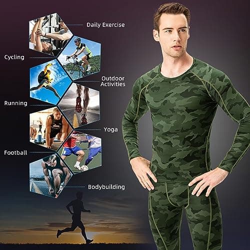 Sillictor Mens Base Layer Tops for Ski Golf Cycling UPF 50+ Mens Compression Tops Long Sleeve Running Tops for Men Quick Dry Gym Football Underlayer,Cool High Wicking Muscle Support Camo Green M — view 6