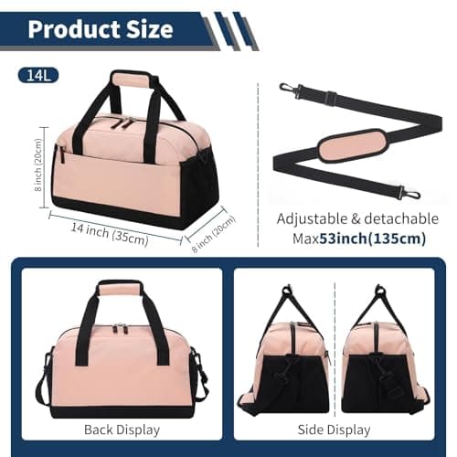 LONALIA 14L Small Gym Bag, Wet Pocket, 14 inch, Nude Pink — view 4