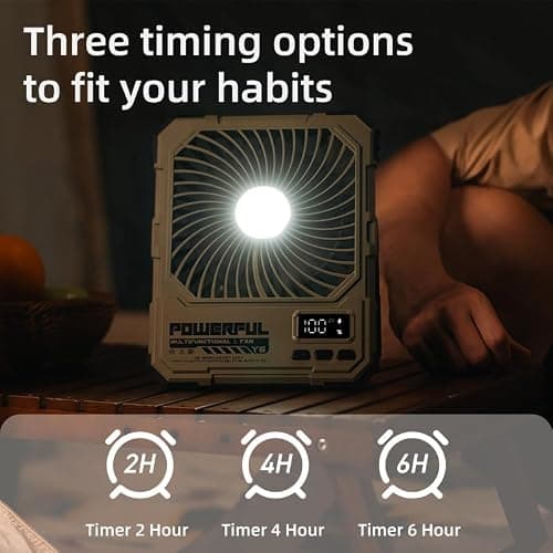 Vurlexat 20000mAh Portable Camping Desk Fan with Light, 72H Runtime(Khaki) — view 3