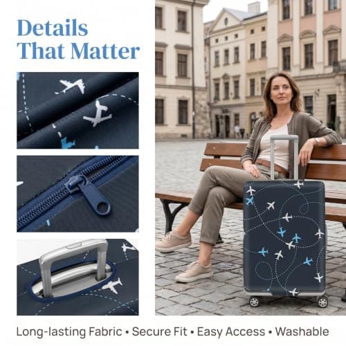 Oridaceae Elastic Suitcase Cover, Travel Luggage Cover Suitcase Protector Washable, Reusable and Dustproof, Polyester Trolley Case Covers with Zipper (Airplane pattern, S (18-21 Inch)) — view 5