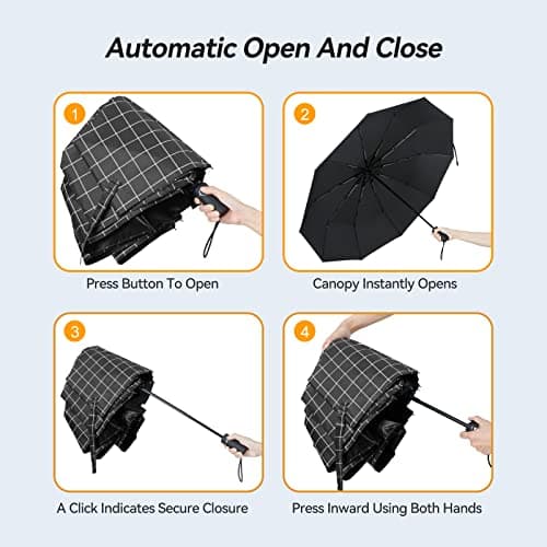 TechRise Umbrella Compact Windproof Travel Umbrellas: Easy Auto Open Close, Strong Fiberglass Frame, Durable Folding Lightweight Portable Automatic Backpack Umbrella for Men and Women, 10 Ribs — view 6