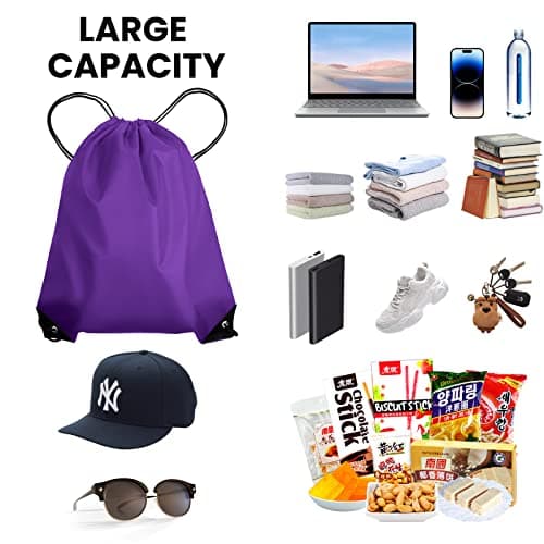 AKHTART Drawstring Bags, Unisex Swimming Bag, Large PE Bag, Sports Backpack, Waterproof Gym Sack - Suitable for School/Beach/Holidays/Travel/Swimming and Various Activities (Purple) — view 3